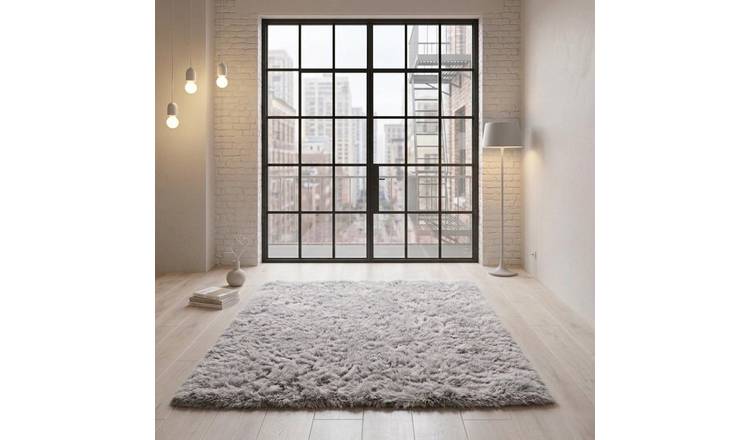 Snug City Shaggy Fluffy Ultra Soft Plush Non Slip Rug - 60x110cm - Silver