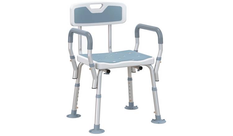 HOMCOM EVA Padded Shower Chair with Back and 4 Suction Foot Pads - Light Blue