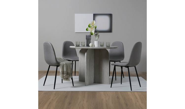 HomeGardenDirect Asteria Linen Fabric Set of 4  with bLack Legs- Light Grey