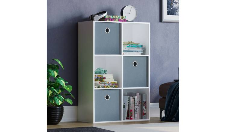 Vida Designs Durham 6 Cube Storage Unit with 3 Grey Baskets - White