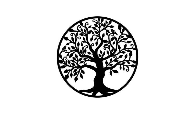 Decortie Metal Wall Art-Bird With Tree, Black
