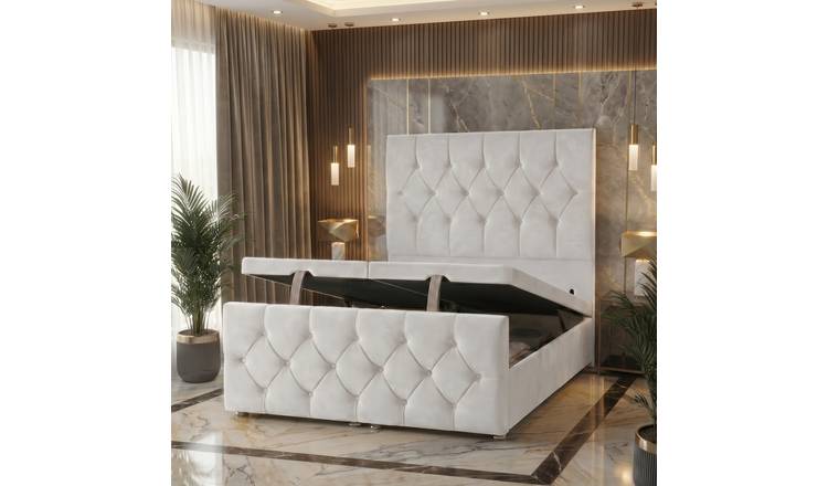 Somnior Chester Velvet Single Ottoman Divan Bed with Footboard - White