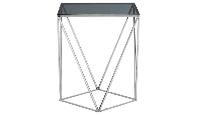 Orsina Shalimar Glass Geometric Base Side Table - Black and Silver