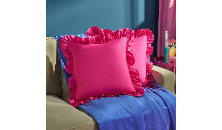 OHS 2 Pack Frill Cushion Covers 45 x 45cm - Hot Pink