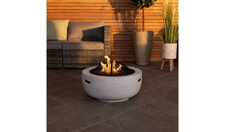 Charles Bentley 60cm Round Magnesia Cooking Grill Fire Pit - Grey