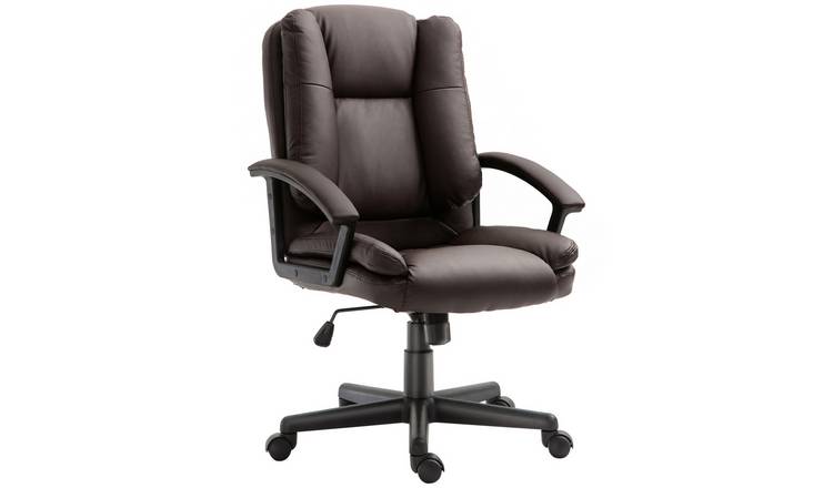 HOMCOM Faux Leather Adjustable Swivel Office Desk Chair - Brown
