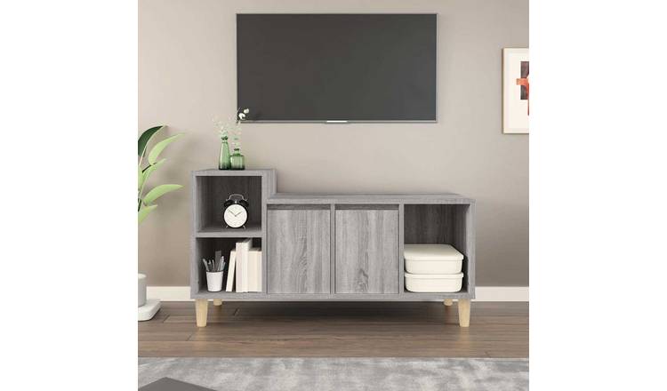 Walplus Solid Wood TV Cabinet - Grey and Oak - 100 x 35 x 55 cm