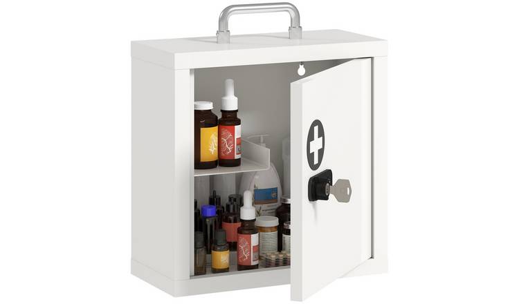 HOMCOM 2 Tier Stainless Steel Locking First Aid Cabinet - White