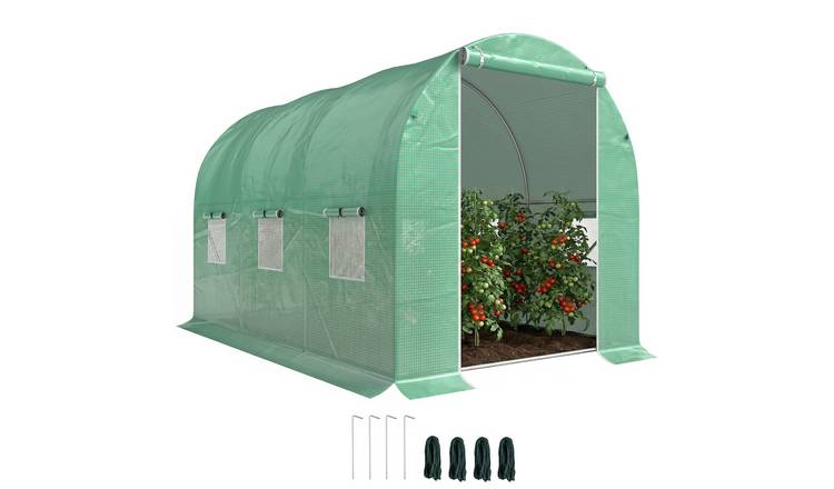 Outsunny Walk-in Polytunnel Greenhouse with 8 Mesh Windows - Green