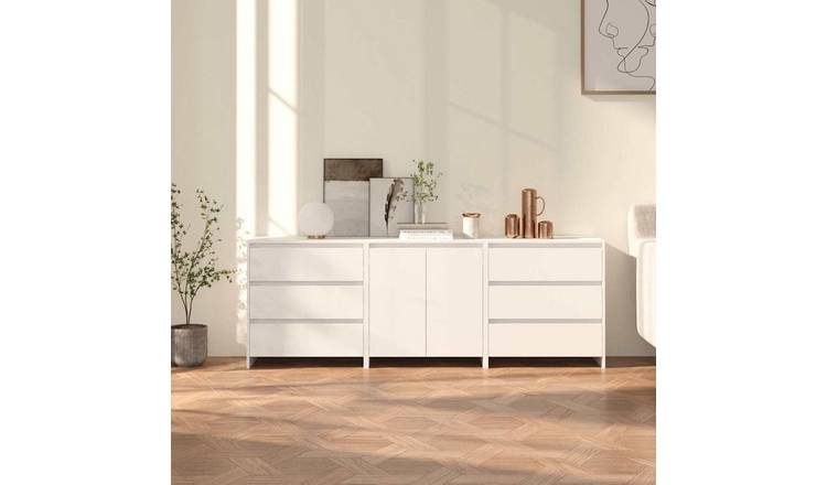Walplus 3 Piece Engineered Wood Sideboard - White - 70 x 40 x 75 cm