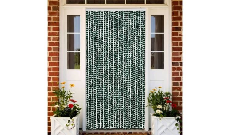 Walplus Chenille Fly Door Curtain - Green and White - 100 x 200 cm