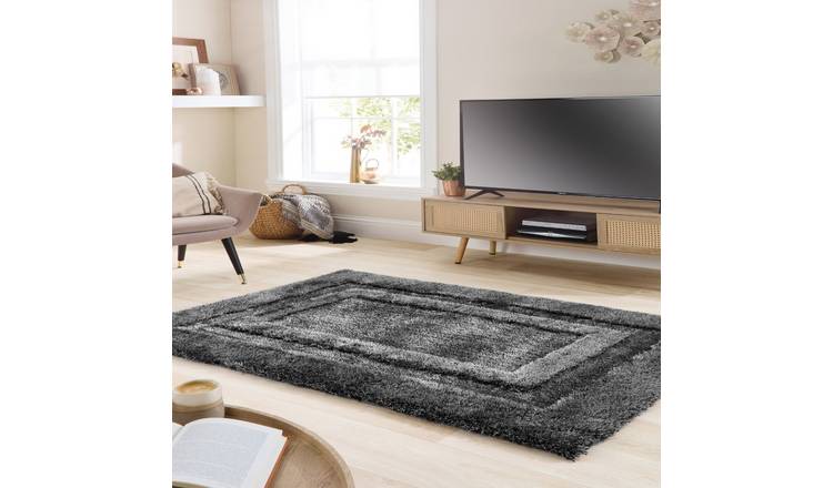 Mega Flooring Black Modern Bordered Rug - 120 x 170cm