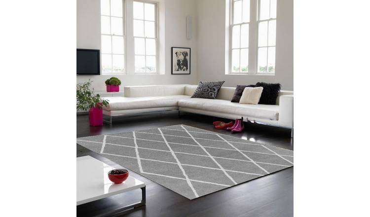 Mega Flooring Silver Handmade Chequered Rug - 120 x 170cm