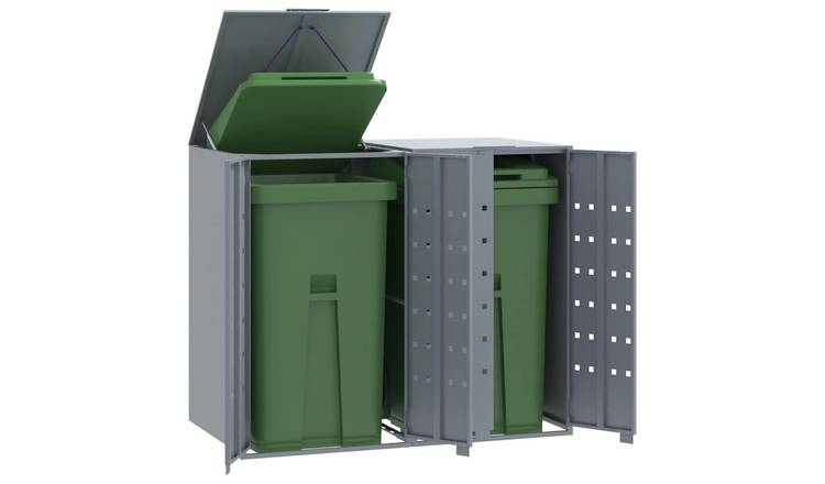 Walplus Steel Wheelie Bin Store - Grey - 138 x 79 x 117 cm