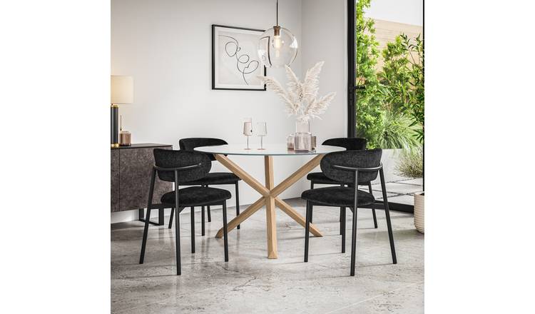 Furniture Online Malvern Round Glass Dining Table & 4 Myla Black Chairs
