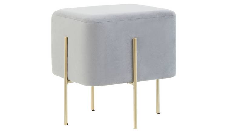 Orsina Hayes Velvet Square Stool – Grey & Gold