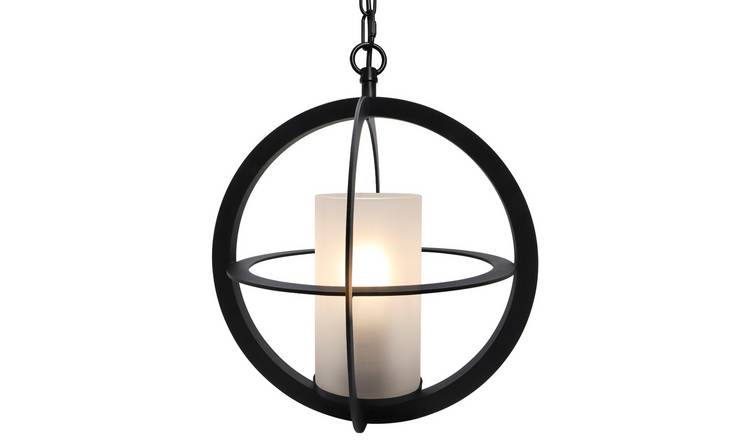 Energy Light Bulbs 3 Metal Ring Frosted Glass Ceiling Pendant Light- Black