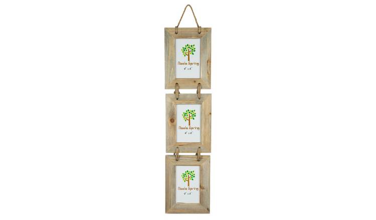 Nicola Spring Rustic Wooden Hanging 3 Photo Frame - 4 x 6" - Natural