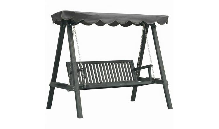 Outsunny 3 Seater Wooden Canopy Side Tray Garden Swing Seat – Grey