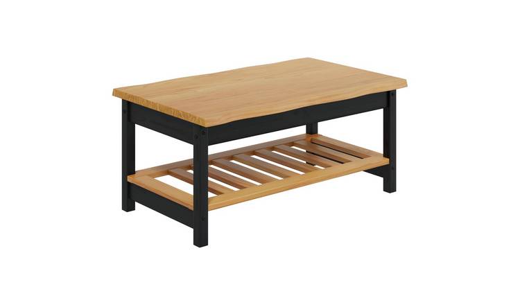 Walplus Solid Pine Wood Coffee Table - Black - 100 x 60 x 45.5 cm