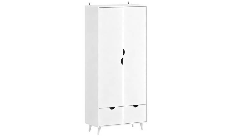 HOMCOM 2-Door Clothes Wardrobe with Hanging Rail and Top Storage Shelf - White
