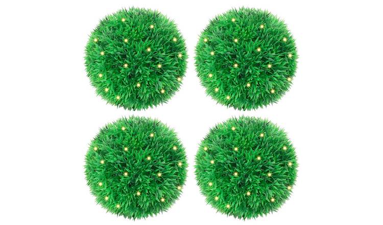Walplus Set of 4 Artificial Boxwood Balls with LED Lights - Green - 12 x 12 cm