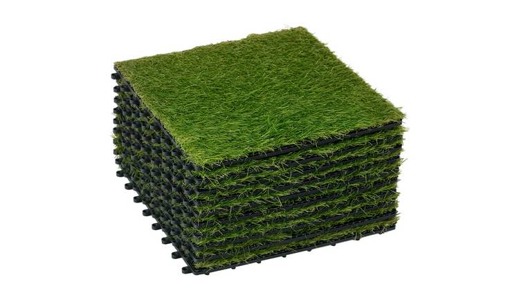Outsunny 10 Pile Artificial Grass Tiles – Dark Green