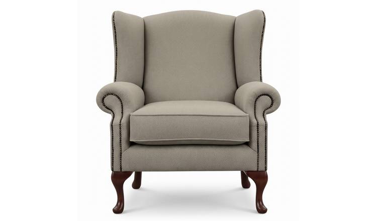 Somnior Darcy Sherpa Fabric Wing Accent Chair with Studs - Stone