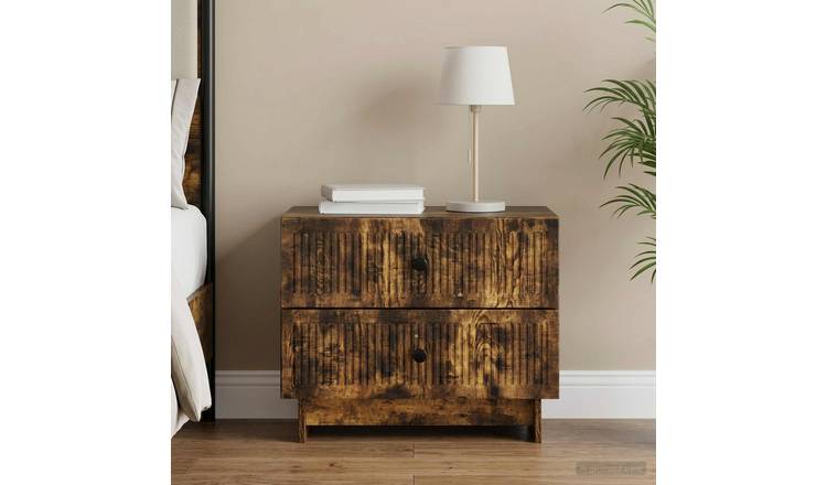 Walplus Engineered Wood Bedside Cabinet - Smoked Oak - 62 x 34.5 x 47.5 cm