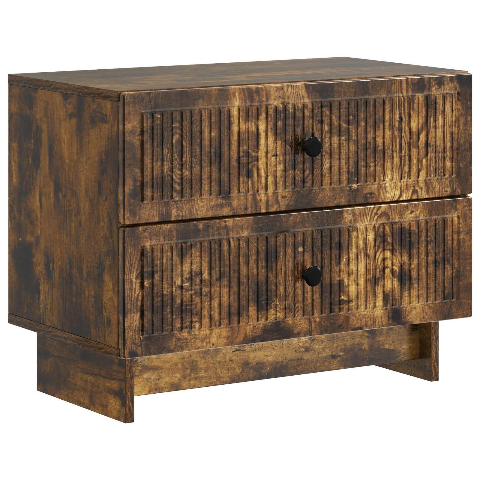 Walplus Engineered Wood Bedside Cabinet - Smoked Oak - 62 x 34.5 x 47.5 cm - Image 2