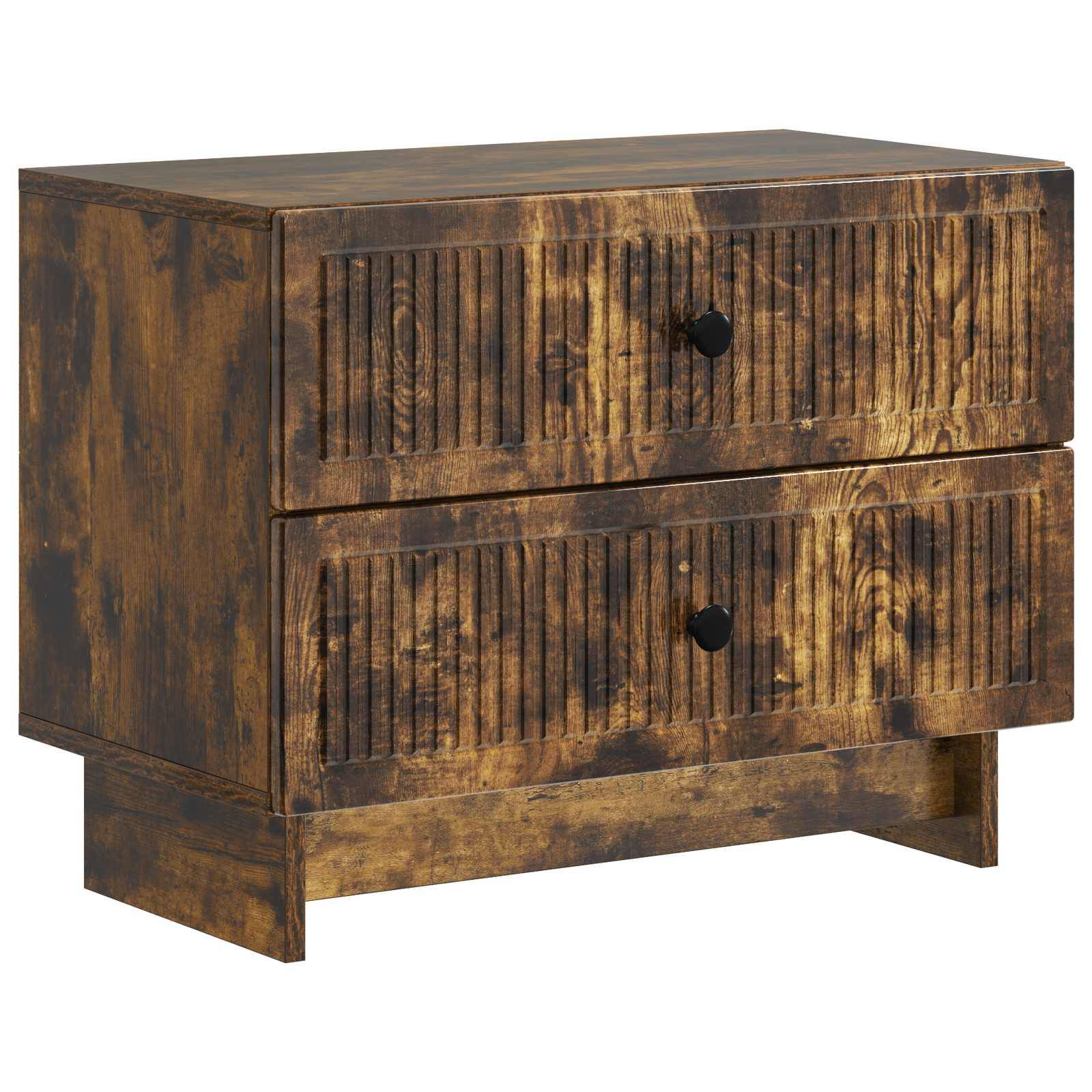 Walplus Engineered Wood Bedside Cabinet - Smoked Oak - 62 x 34.5 x 47.5 cm - Image 2