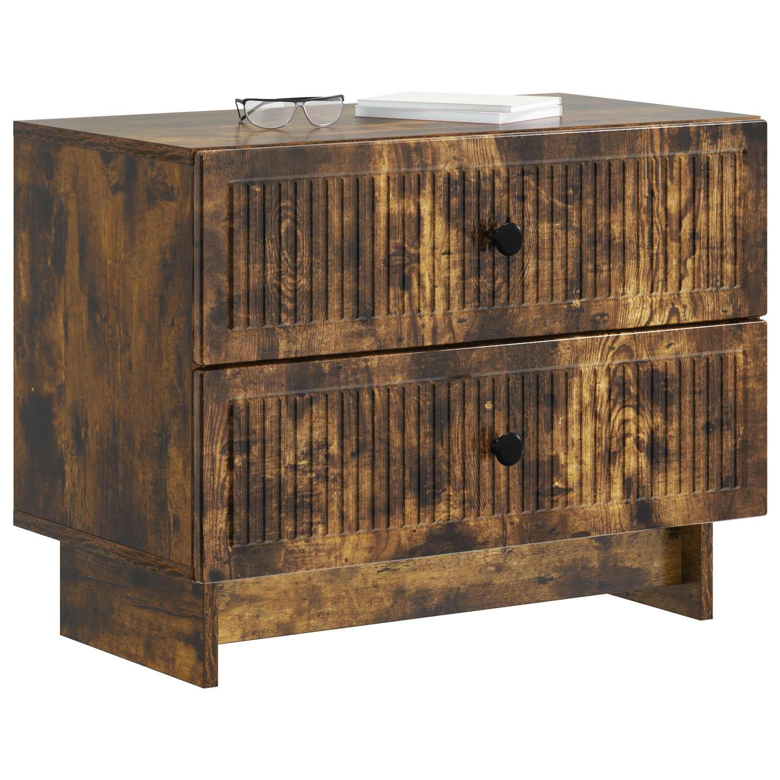 Walplus Engineered Wood Bedside Cabinet - Smoked Oak - 62 x 34.5 x 47.5 cm - Image 3