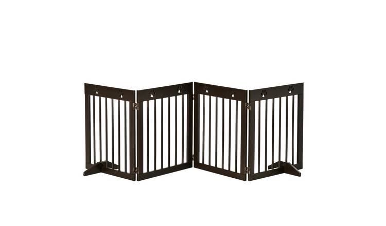 PawHut 4-Panel Wooden Folding Pet Gate - 204x61cm - Brown