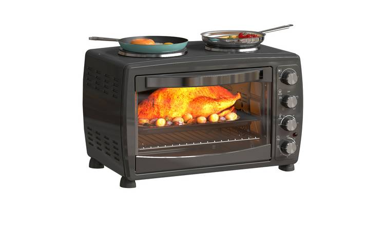 HOMCOM Adjustable Toaster Oven with 2 Hot Plates and Baking Tray - Black