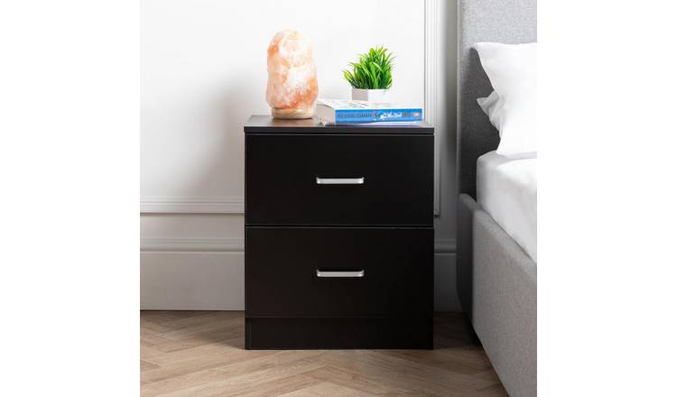 Home Treats Bedside Table 2 Drawer - Black
