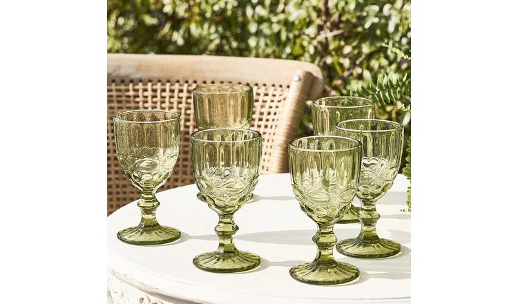 Dibor Set Of 6 Vintage Green Spring Summer Wine Goblets Drinking Glass 350ml