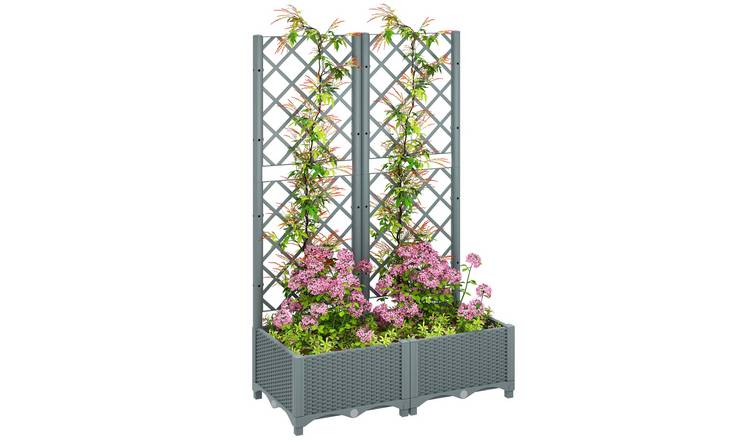 Outsunny Raised Garden Bed with Drainage Holes for Climbing Plants - Grey