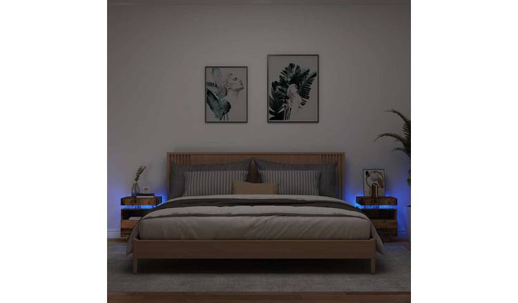 Walplus Pack of 2 LED Bedside Cabinet - Dark Wood - 40 x 39 x 48.5 cm