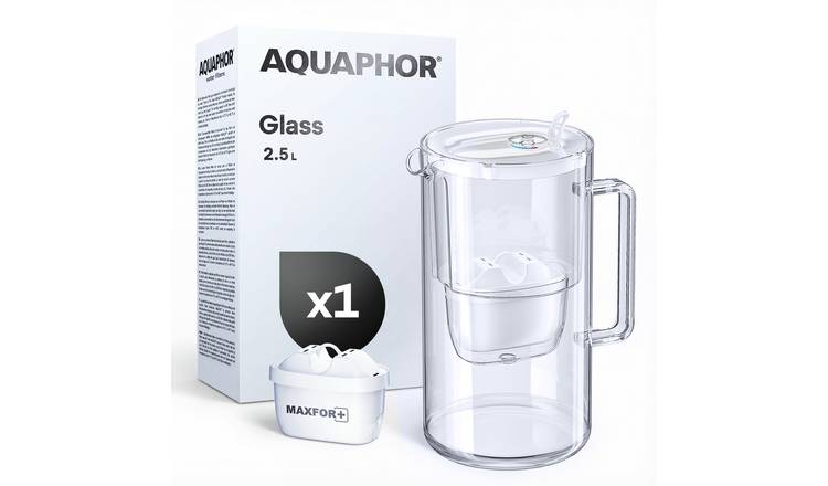 AQUAPHOR Glass 2.5L Water Filter Jug with 1 Maxfor+ Cartridge - White