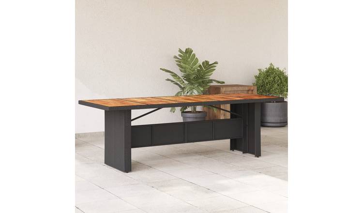 Walplus Poly Rattan Garden Table with Acacia Top - Black - 240 x 90 x 75 cm