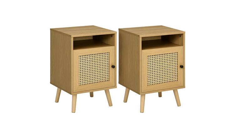 HOMCOM Set of 2 Bedside Table Nightstand with Storage Shelf - Natural