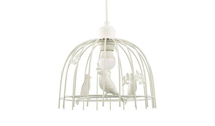 Happy Homewares White Birdcage with Birds and Leaves Pendant Shade - 25cm