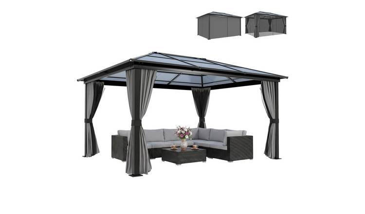 Outsunny Aluminium Hardtop Gazebo with Polycarbonate Roof - Black