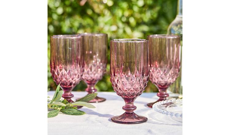 Dibor Set of 4 Rococo Glass Wine Glasses - Pink