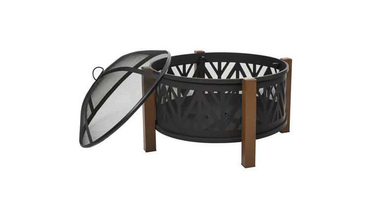Outsunny 78cm Iron Wood Burning Barbecue Fire Pit – Black
