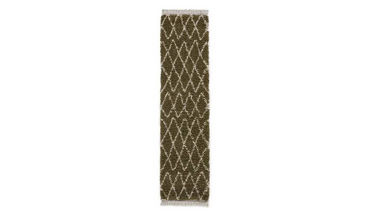 Mega Flooring Green Shaggy Geometric Runner - 60 x 230cm