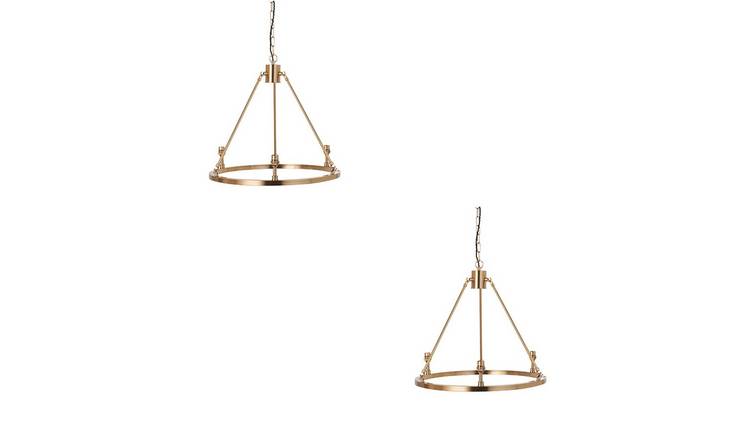 Loops Direct Set of 2 Metal 3-Light Hanging Pendant - Brushed Aged Brass