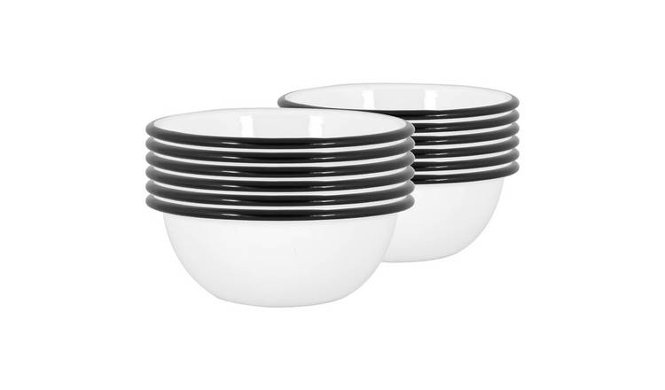 Argon Tableware White Enamel Bowls - Black - Pack of 12