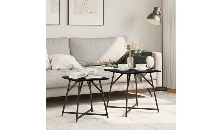 Walplus Pack of 2 Metal End Table - Black Oak - 50 x 50 x 50 cm