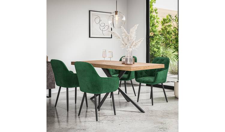 Furniture Online Donni Anika Oak Effect Dining Table & 4 Green Chairs